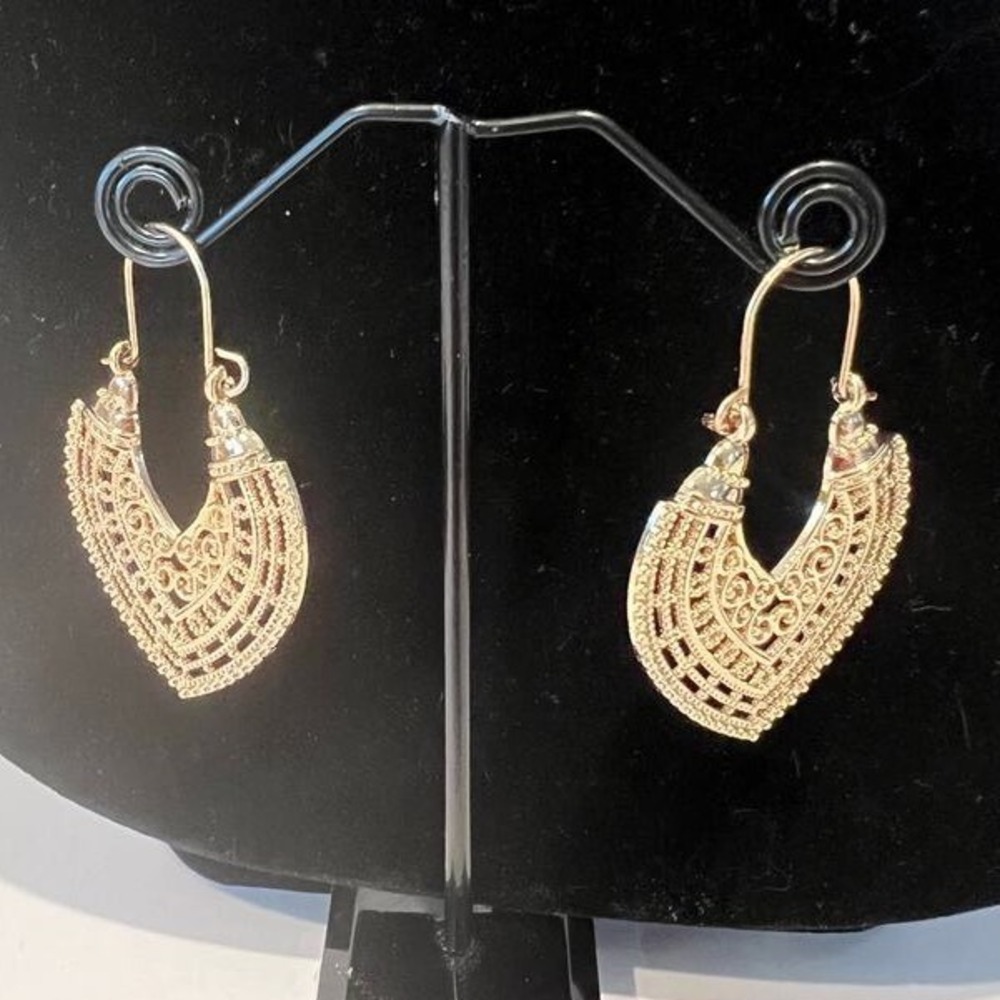 Vintage Antique 2 inch Intricate Design Bohemian Indian Brass Pierced Earrings